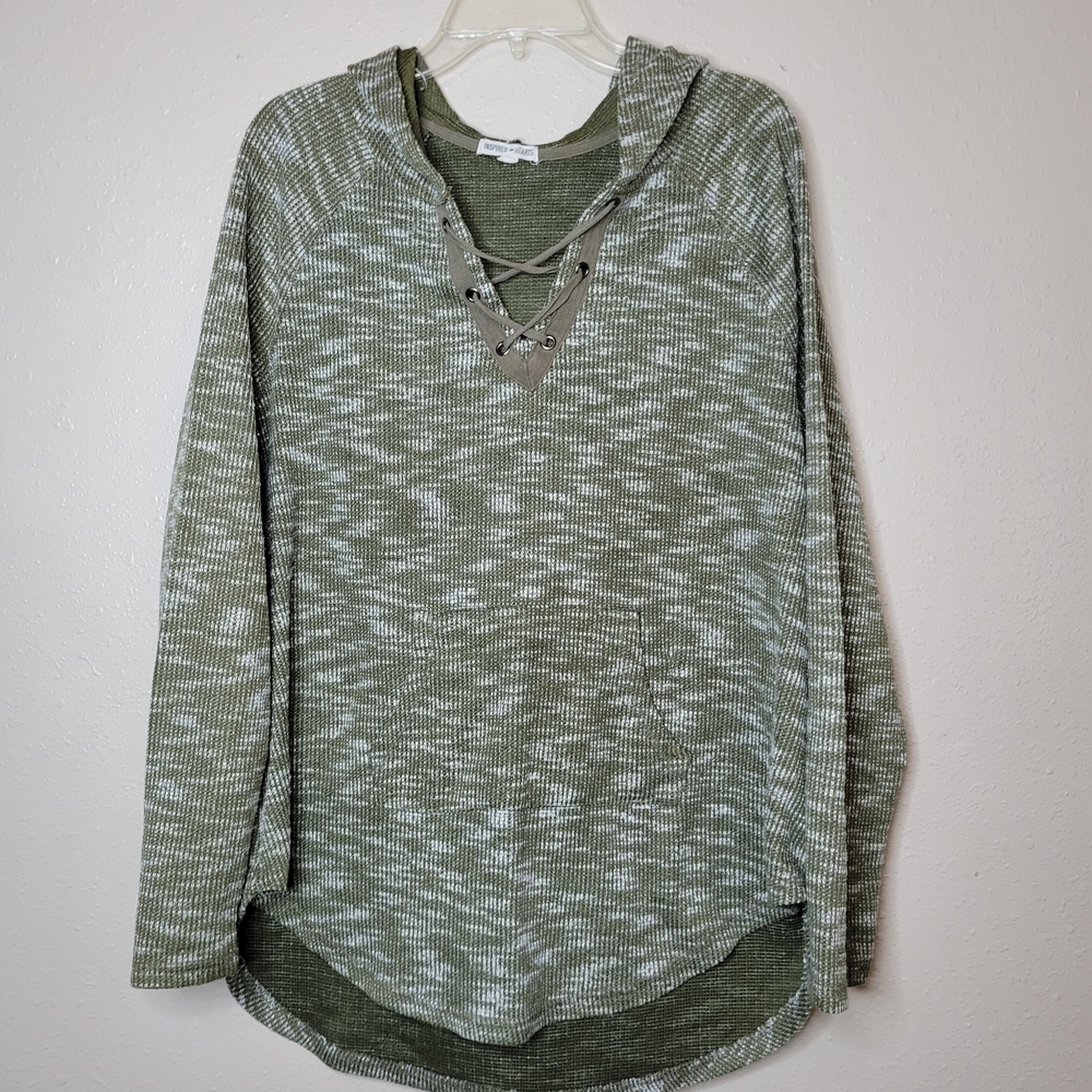 Inspired Hearts Women Green Knit Pullover Hoodie Pockets Adjustable Sleeve 3X